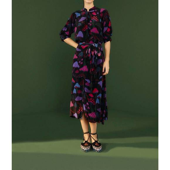 farm rio neon mushroom dress FARM Rio | Dresses | Farm Rio Mycelia Medley Neon Mushrooms Midi Dress Shawl Belt Set